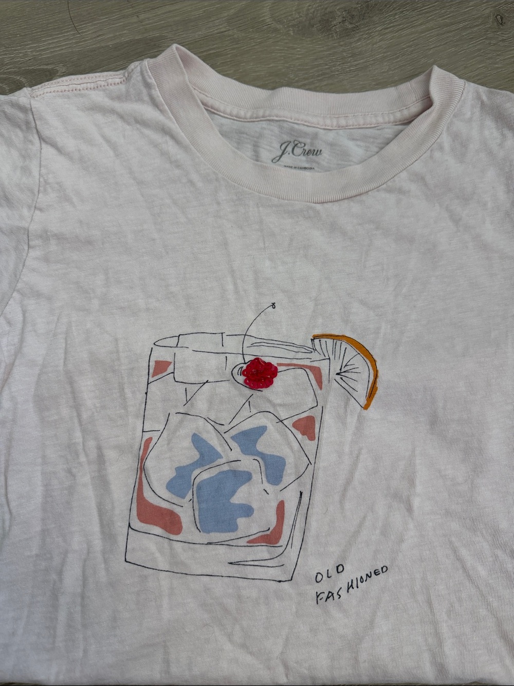J. Crew Light Pink Short-Sleeve Tee with Old Fashioned Graphic